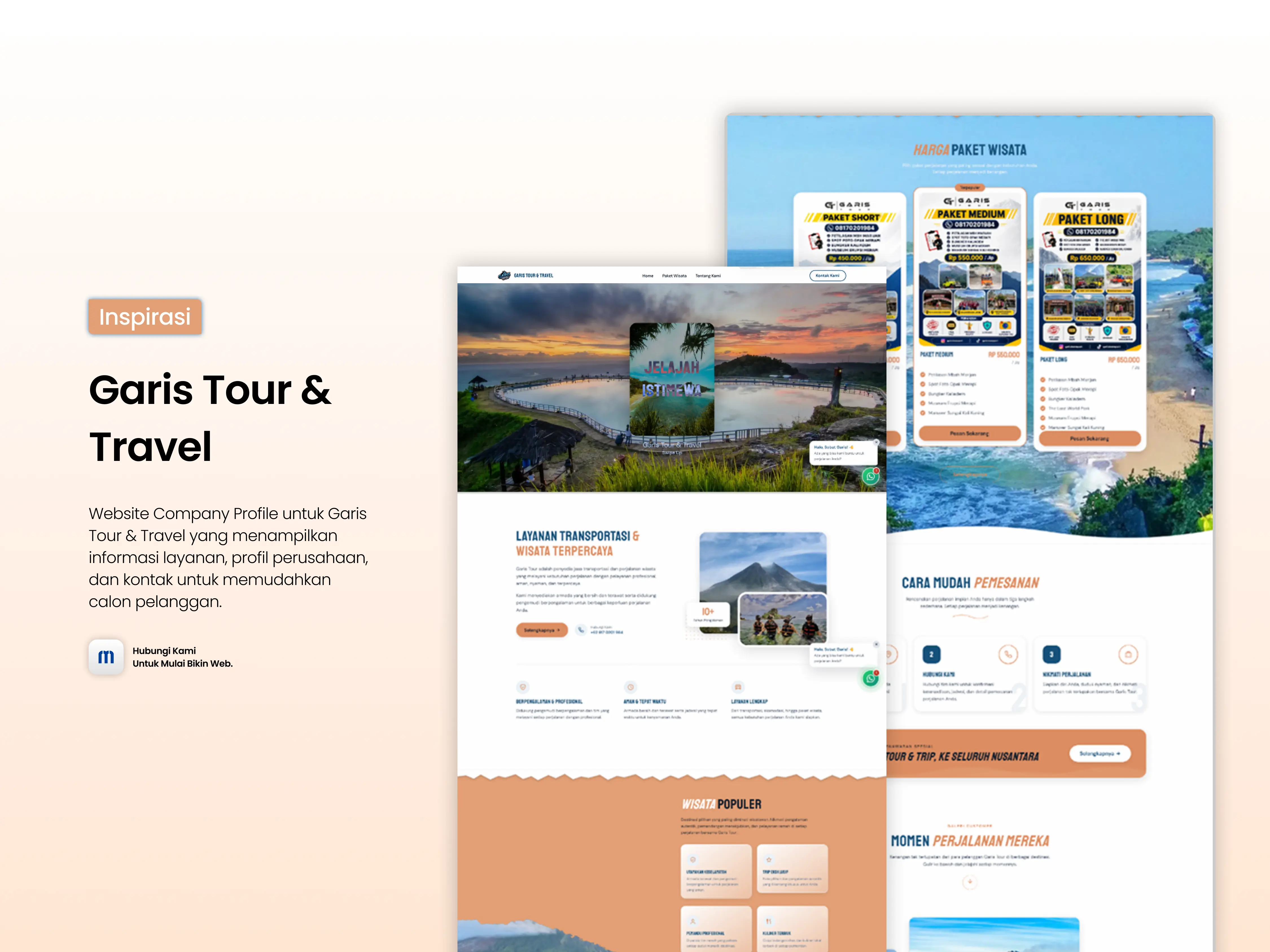 Tampilan website company profile Garis Tour & Travel Jogja dengan paket wisata dan destinasi populer